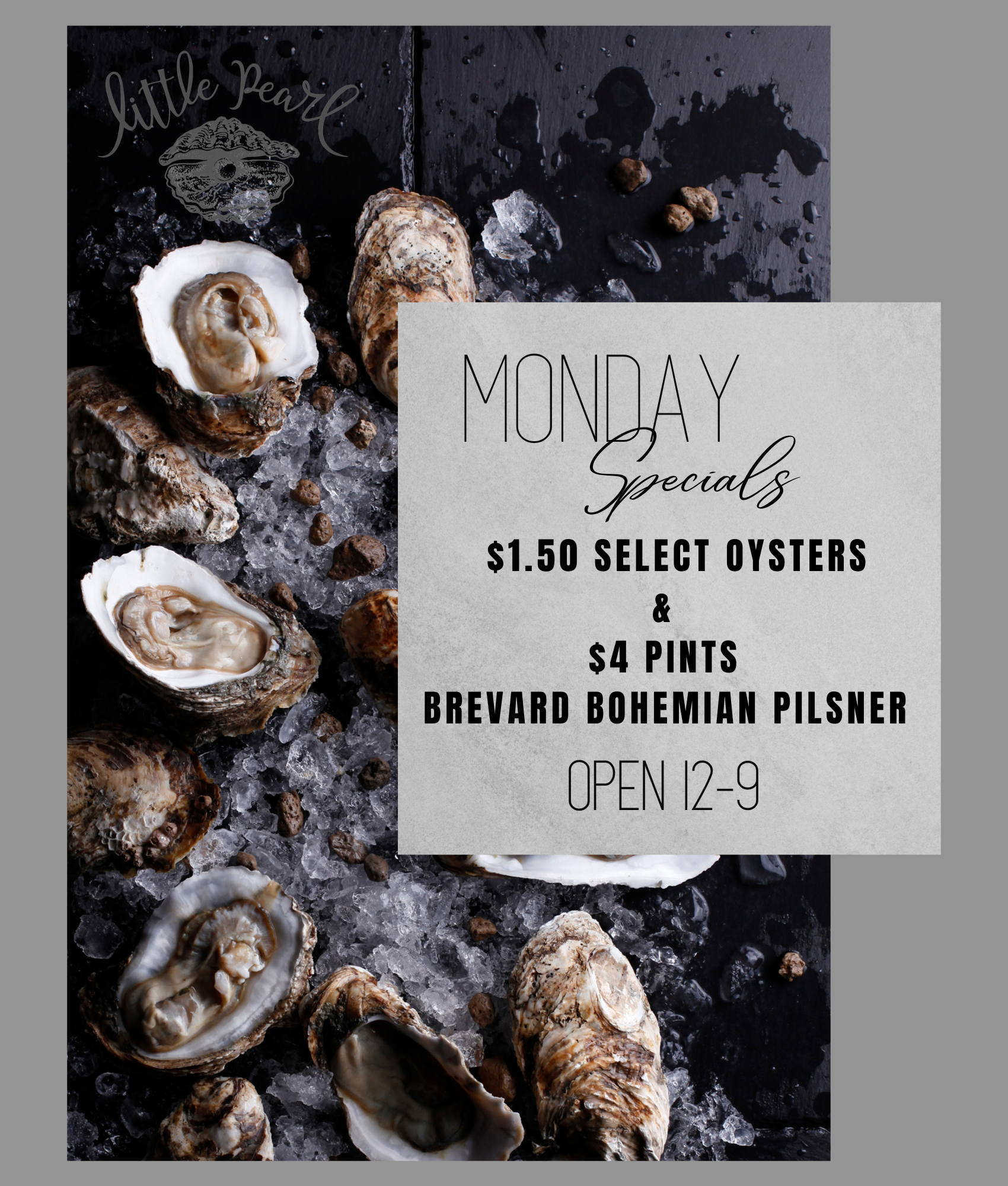 monday specials $1.50 select oysters & $4 pints breviary bohemian pilsner